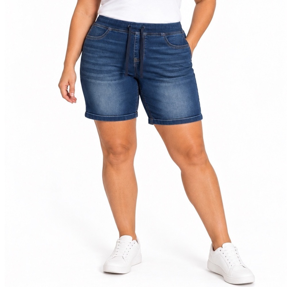 No Boundaries Womens XXL 19 Dark Wash Mid Rise Pull On Denim Bermuda Shorts